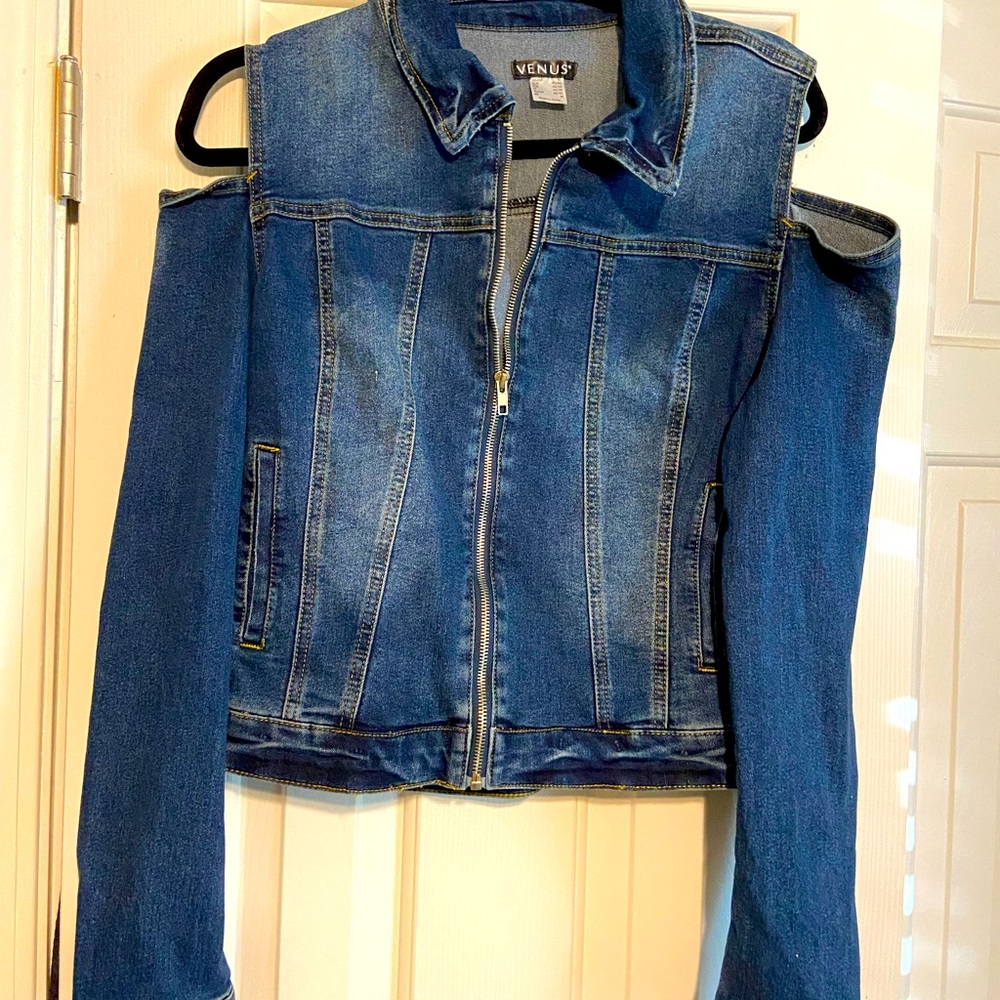 Jean jacket (cold shoulder style! Brand new, never worn.